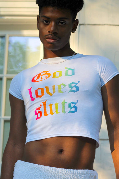 god loves sluts baby tee